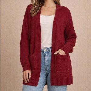Hollister Women's Open-Front Wine Red Cardigan